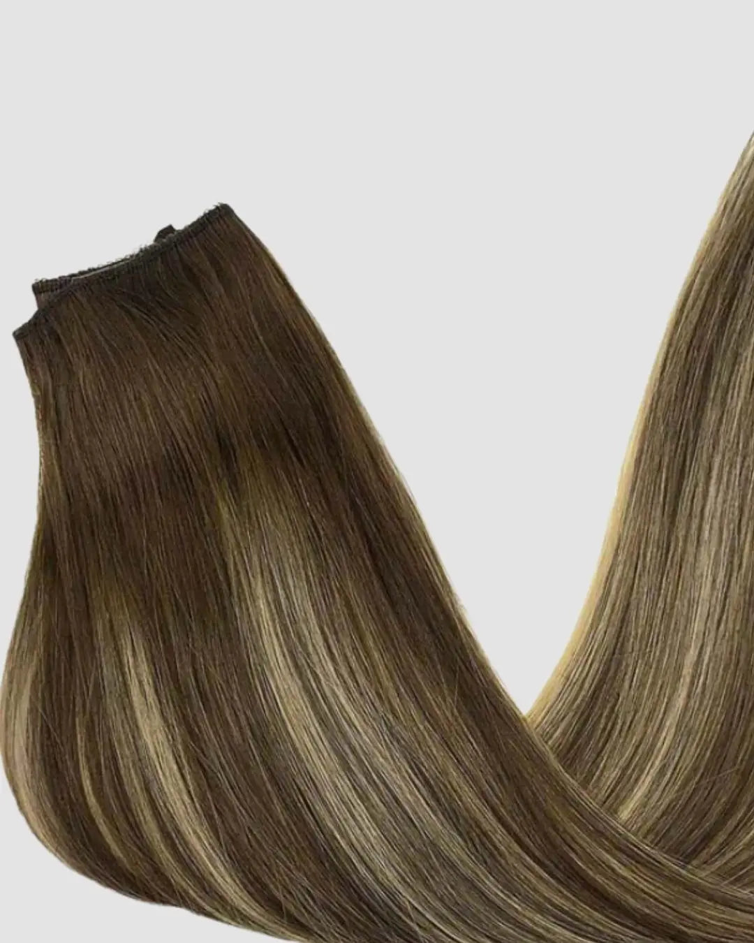 Halo Extensions – Djup Brun Balayage med Varma Blonda Skiftningar, #4/26/4