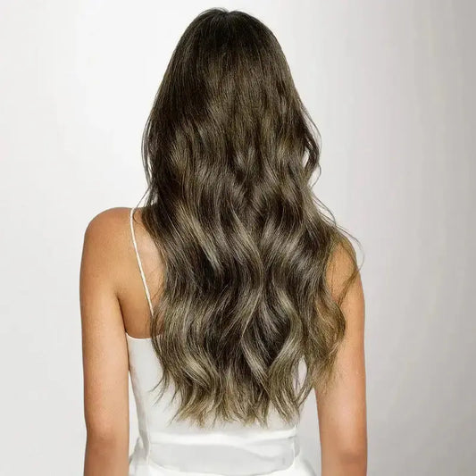 Halo Extensions – Djup Brun Balayage med Varma Blonda Skiftningar, #4/26/4 Bsextensions