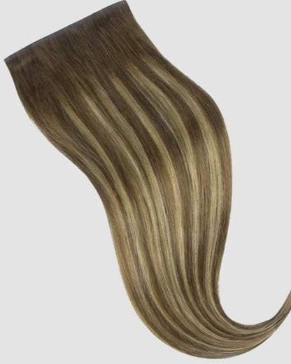 PU Clip-in 4/27/4 – Mörkbrun & Karamellblond Balayage