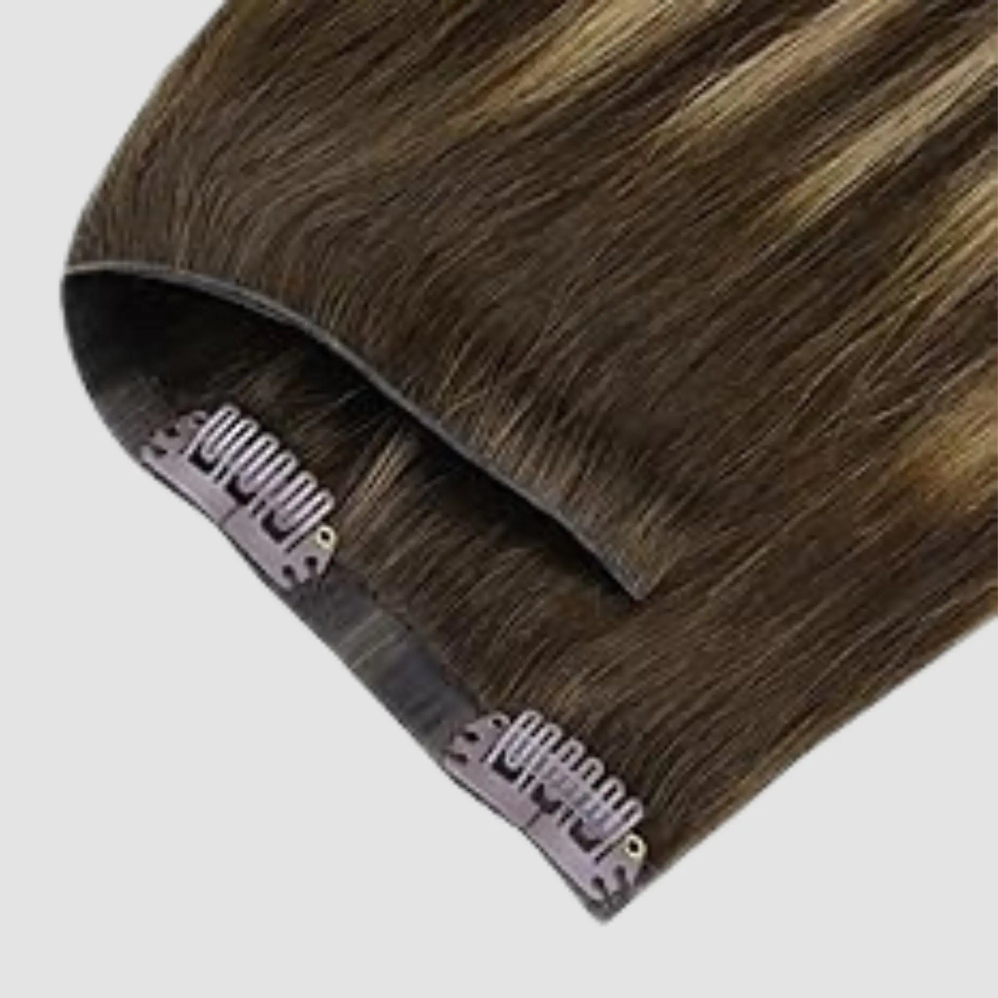 Invisible Clip-in 4/27/4 – Mörkbrun &amp; Karamellblond Balayage Bsextensions