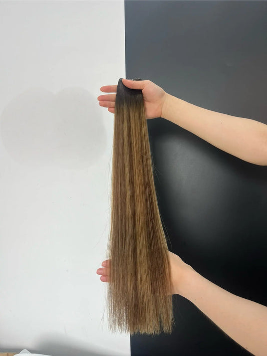 Genius weft, Naturlig Mörkbrun Balayage R2-4/8 Bsextensions